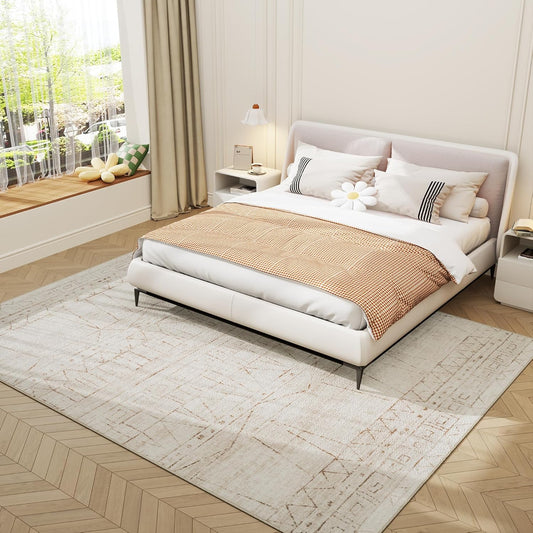 Area Rug Living Room Washable Rugs:8x10 Large Modern Abstract Non-Slip Indoor Thin Low Pile Carpet for Bedroom Dining Office Farmhouse Decor Beige