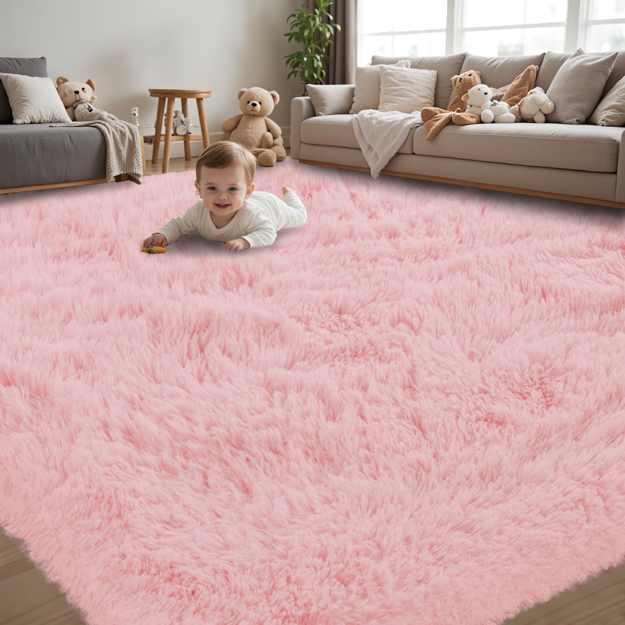 8x10 Area Rug for Living Room:Ultra Soft Fluffy Shag Black Rugs,Large Fuzzy Plush Indoor Non Slip Carpet Washable Rug for Bedroom Kids Nursery Office Dorm Modern Decor(Black)