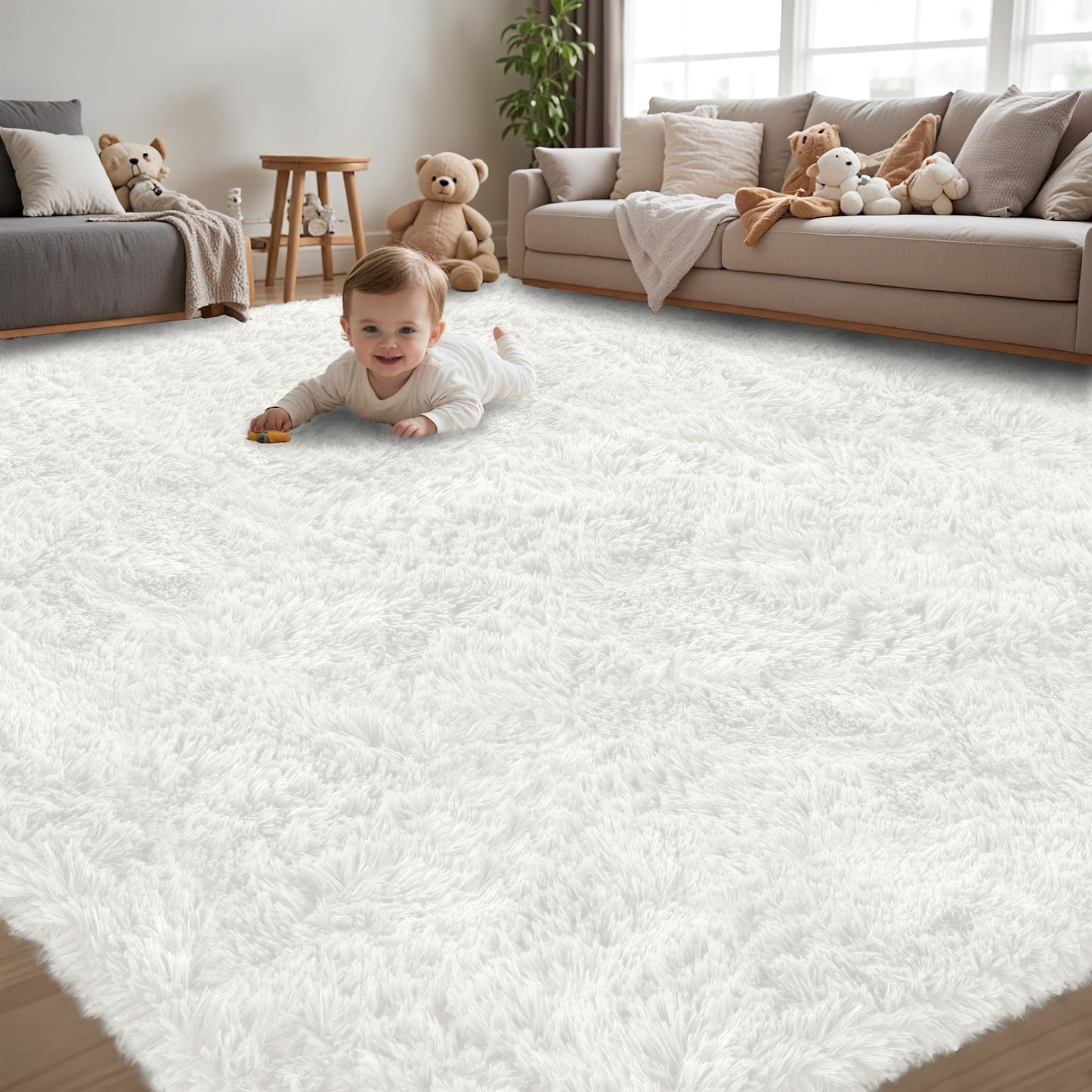 8x10 Area Rug for Living Room:Ultra Soft Fluffy Shag Black Rugs,Large Fuzzy Plush Indoor Non Slip Carpet Washable Rug for Bedroom Kids Nursery Office Dorm Modern Decor(Black)