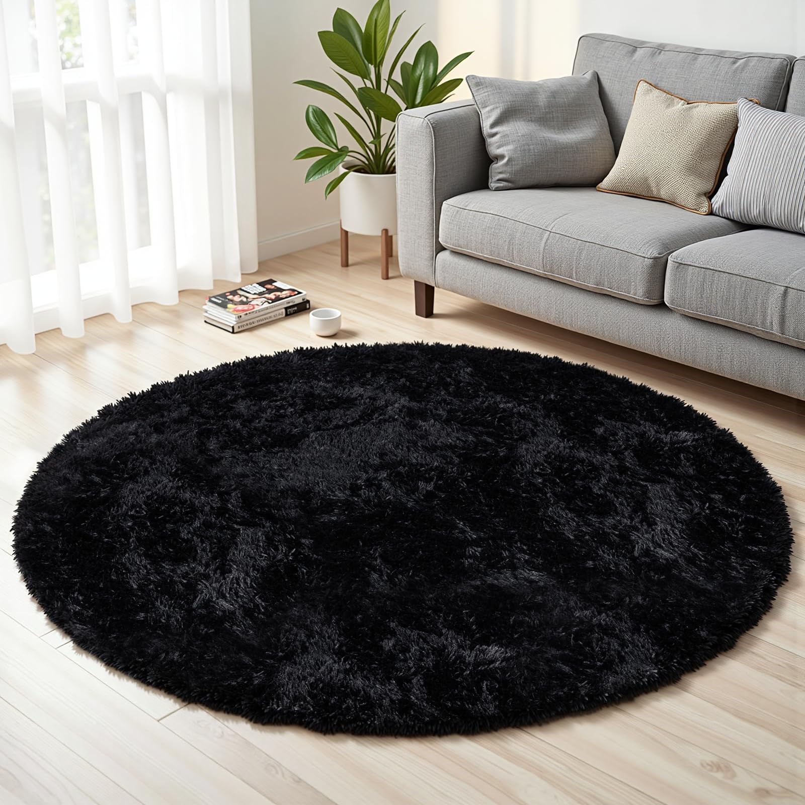 8x10 Area Rug for Living Room:Ultra Soft Fluffy Shag Black Rugs,Large Fuzzy Plush Indoor Non Slip Carpet Washable Rug for Bedroom Kids Nursery Office Dorm Modern Decor(Black)