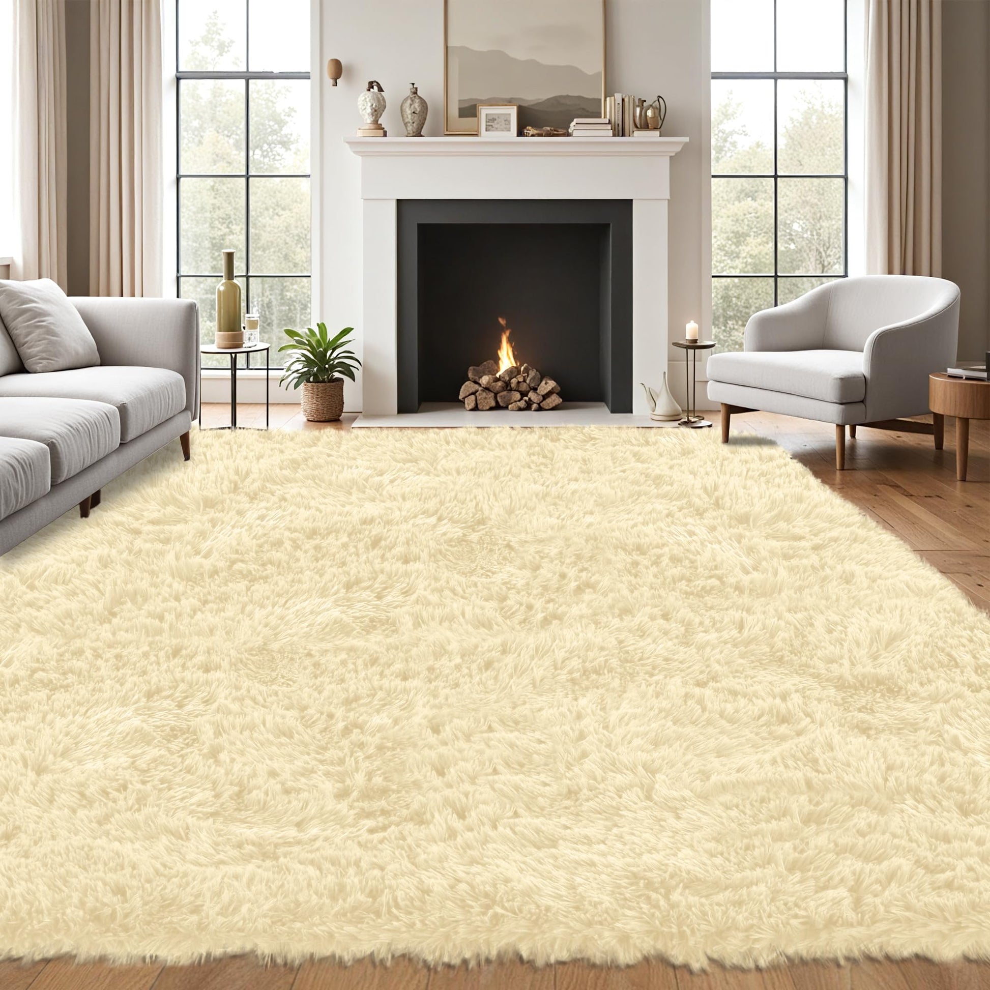 8x10 Area Rug for Living Room:Ultra Soft Fluffy Shag Black Rugs,Large Fuzzy Plush Indoor Non Slip Carpet Washable Rug for Bedroom Kids Nursery Office Dorm Modern Decor(Black)